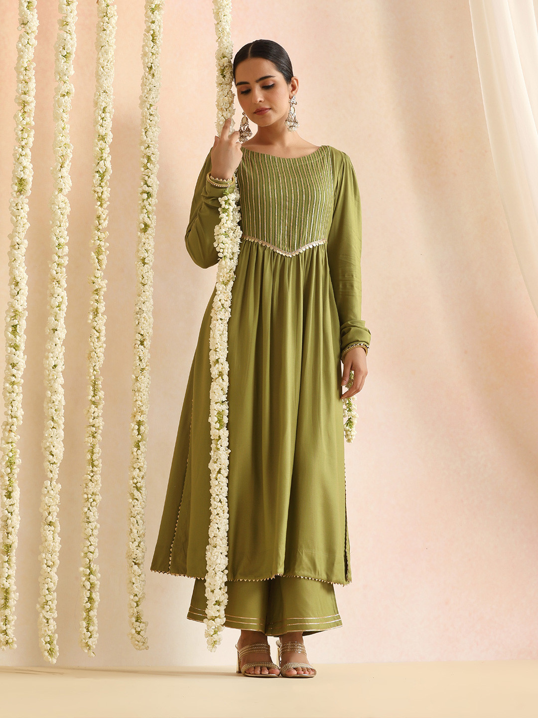 Khushal K Women Woven Design Self Design Kurta with Palazzos