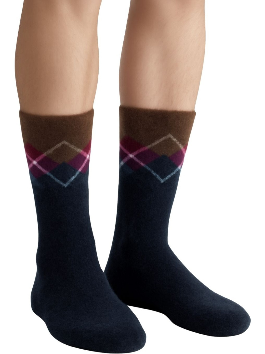 Cdeck Men Patterned Pure Wool Calf Length Socks