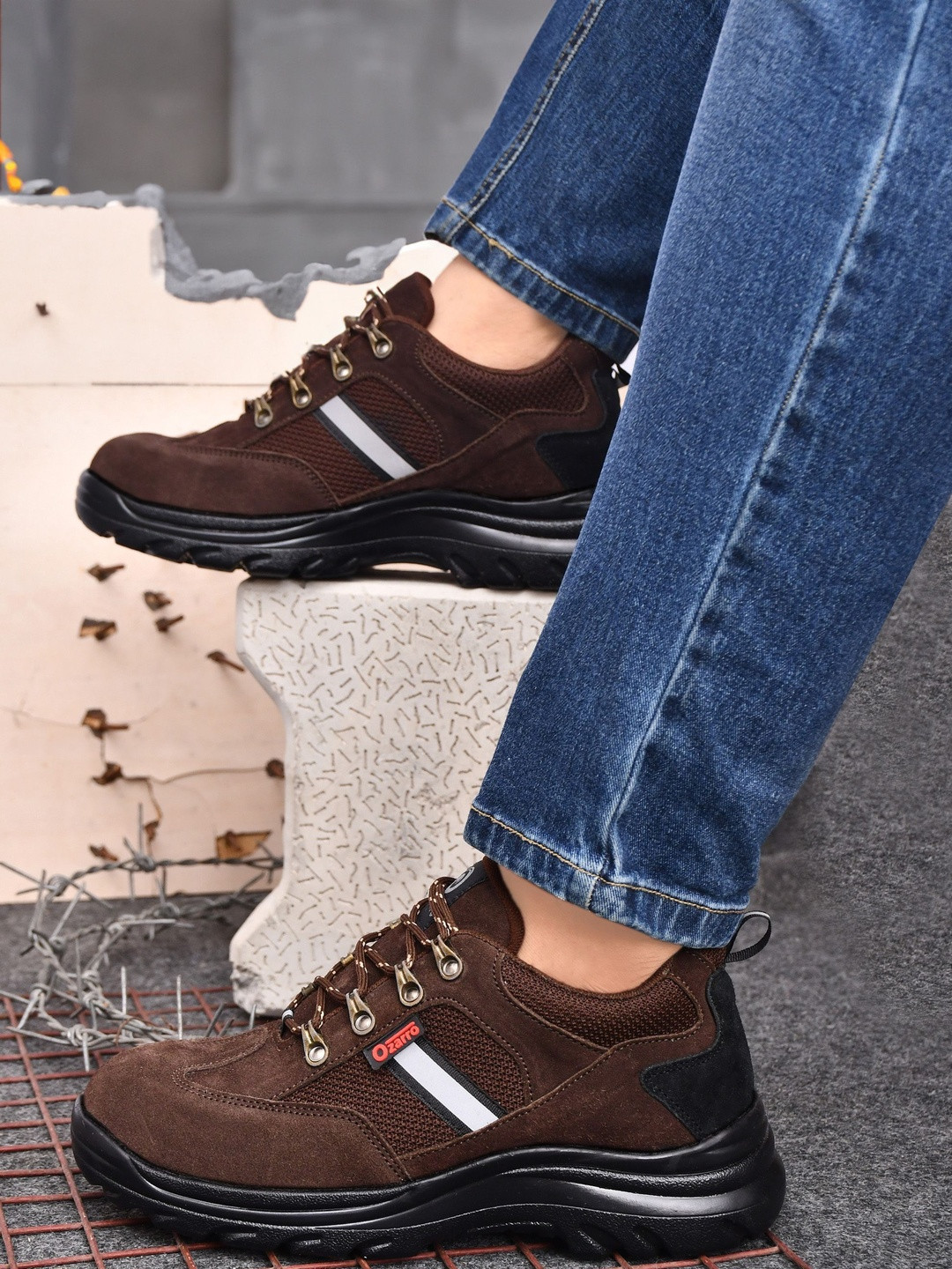 Ozarro Men Suede Leather Steel Toe Safety Casual Shoes