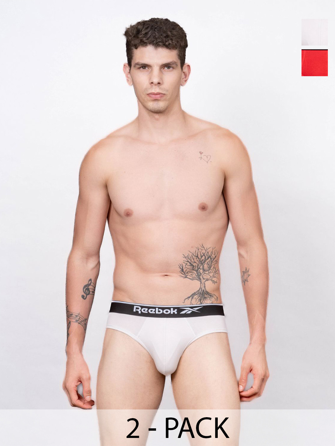 Reebok Men Pack Of 2 Outer Elastic Basic Briefs R_BLBF01-VCHK/VRED_L