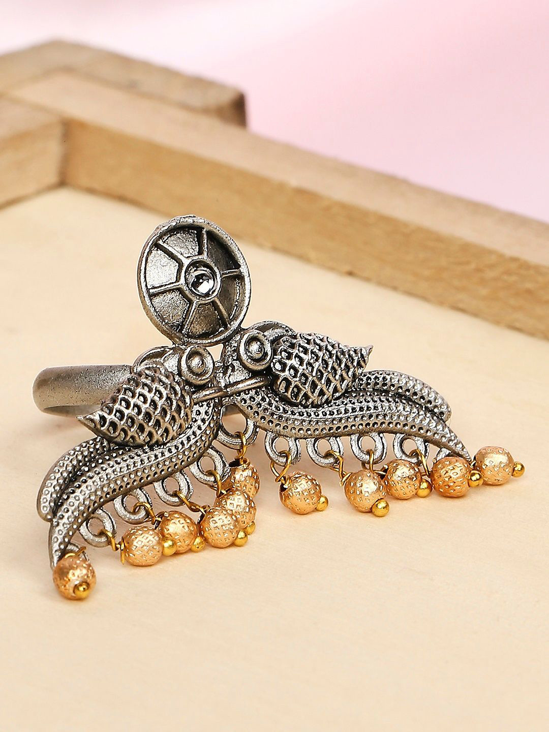 fabula Peacock Design Artificial Beaded Afghan Finger Ring