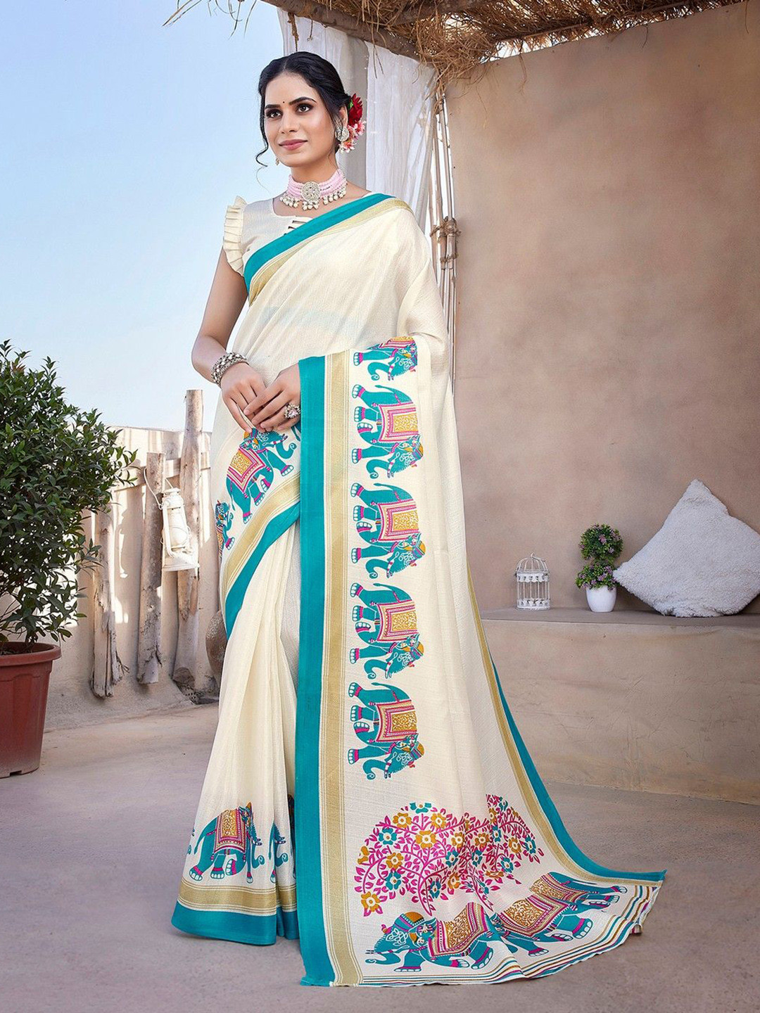 priyashi Printed Saree with Blouse Material