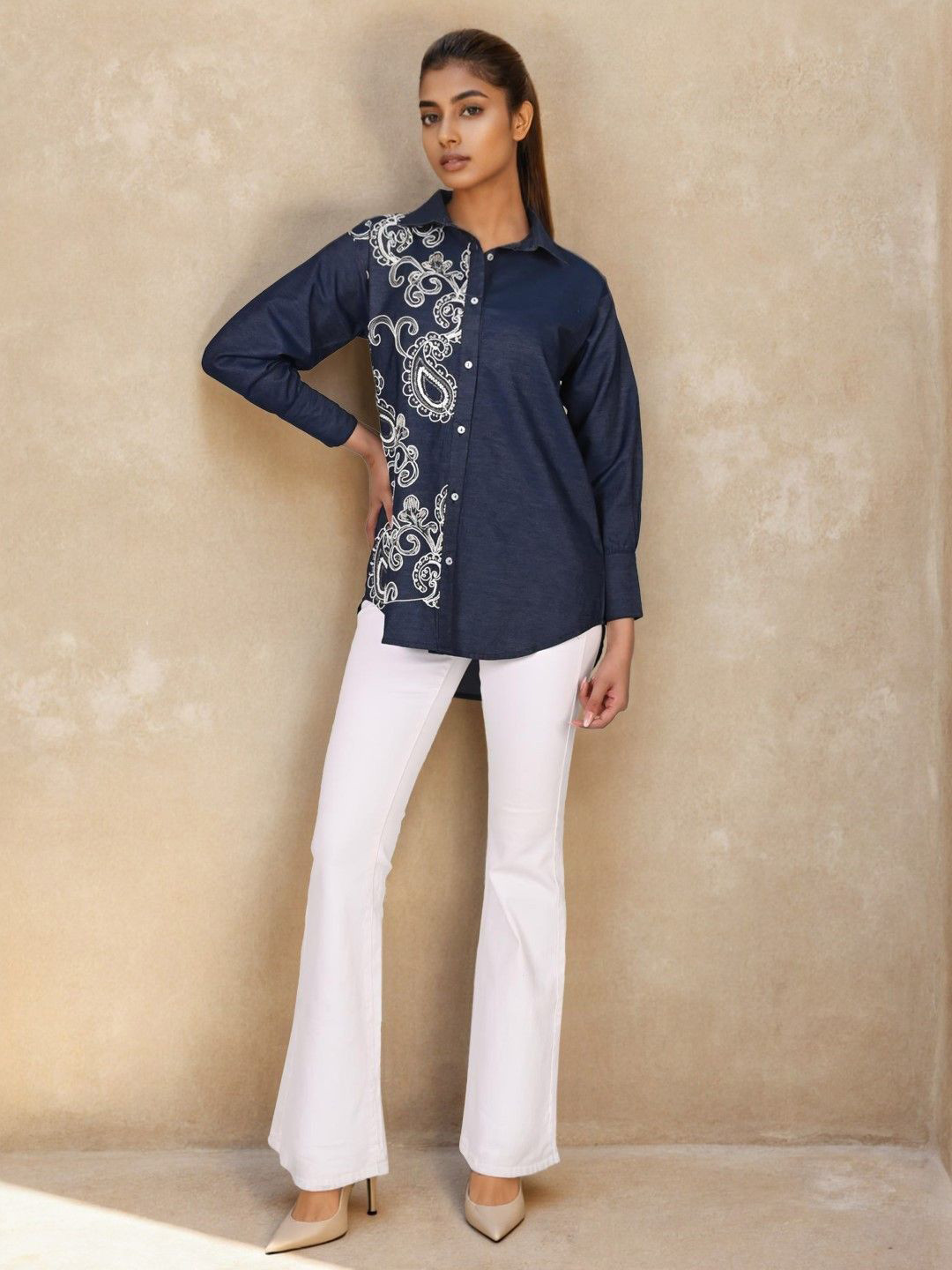 AUTUMN LANE Women Embroidered Shirt Long Dress