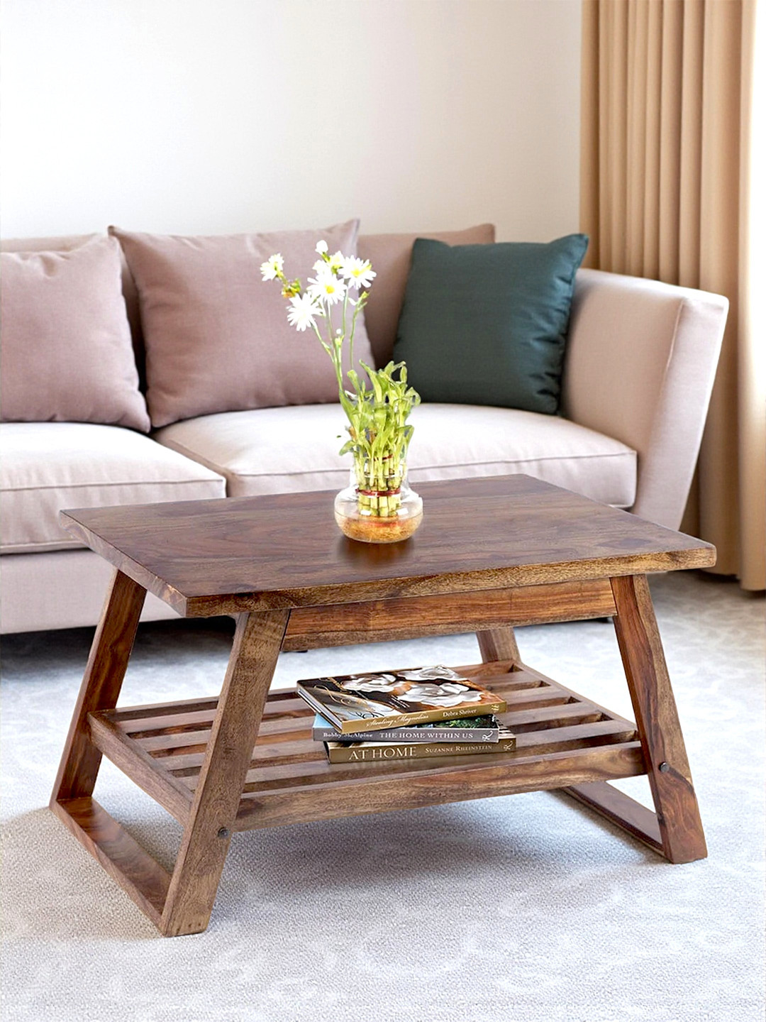 Ikiriya Sheesham Wood Accent Coffee Table In Teak Finish