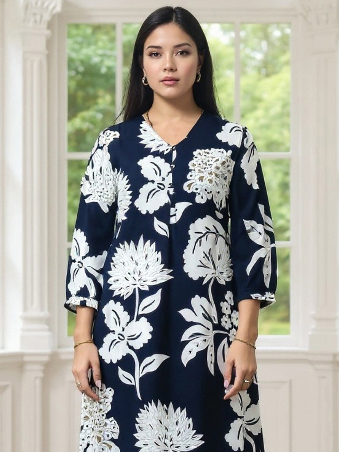 Indo Era Floral Printed Screen Techinque Kurta With Trousers