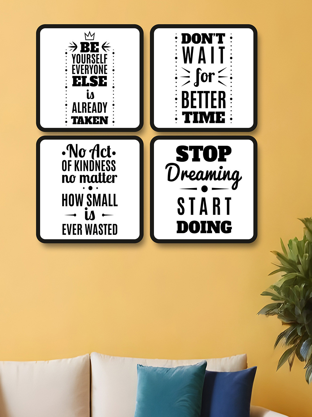 SAF White & Black 4 Pieces Boho Theme Painting Wall Arts