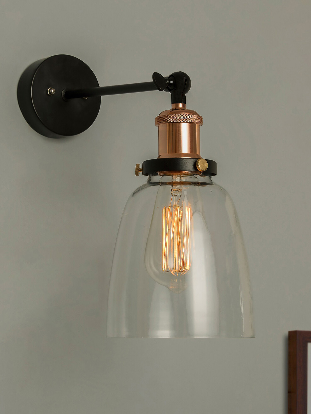Homesake  Black & Rose Gold-Toned Glass Bell Wall Lamps with Bulb