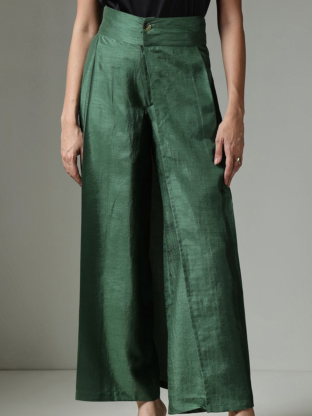 FableStreet Women Silk Wide-Leg Trousers