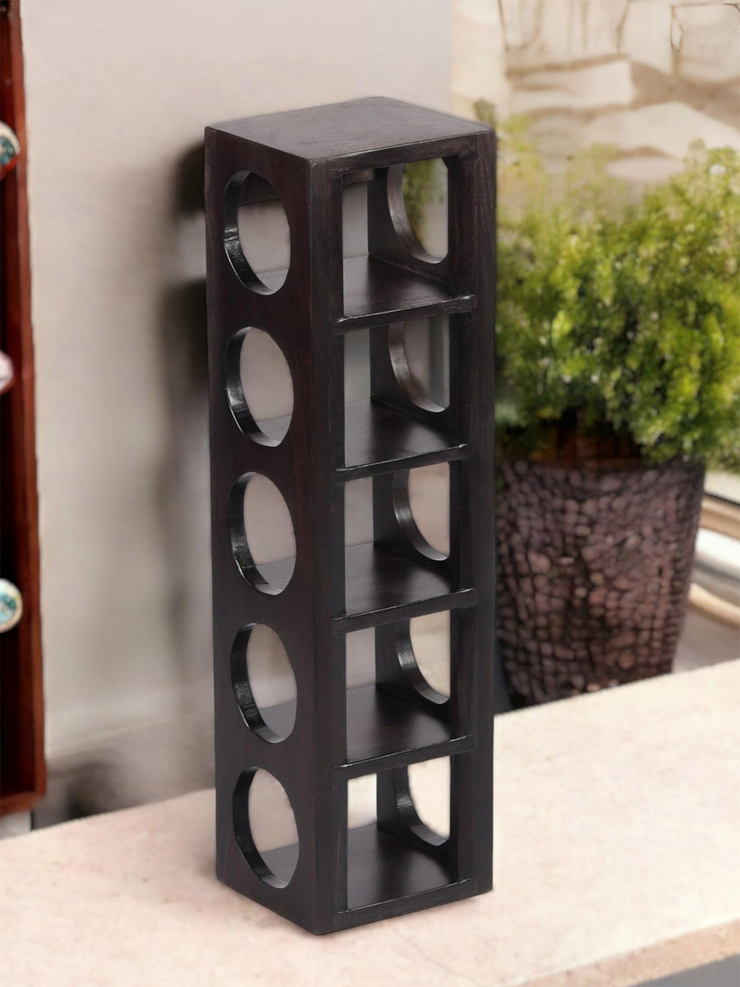 Ikiriya Sheesham Wood Accent Wine Rack In Dark Mahagony Finish For Upto 5 Bottles