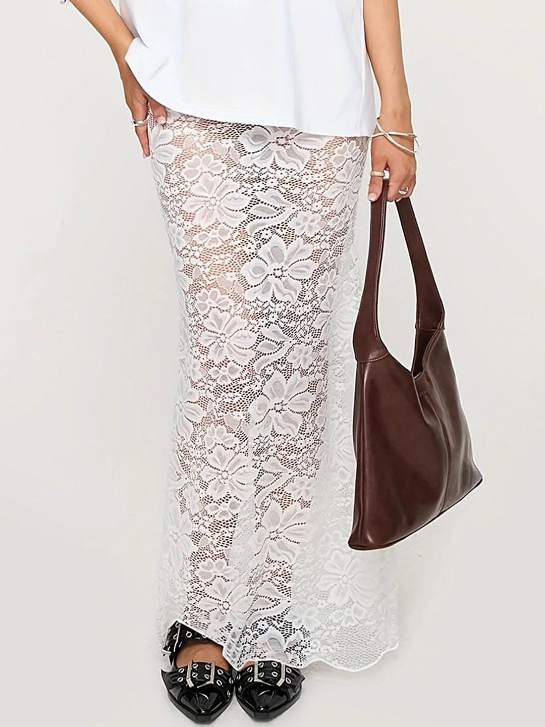 LULU & SKY Women Floral Lace Maxi Skirt