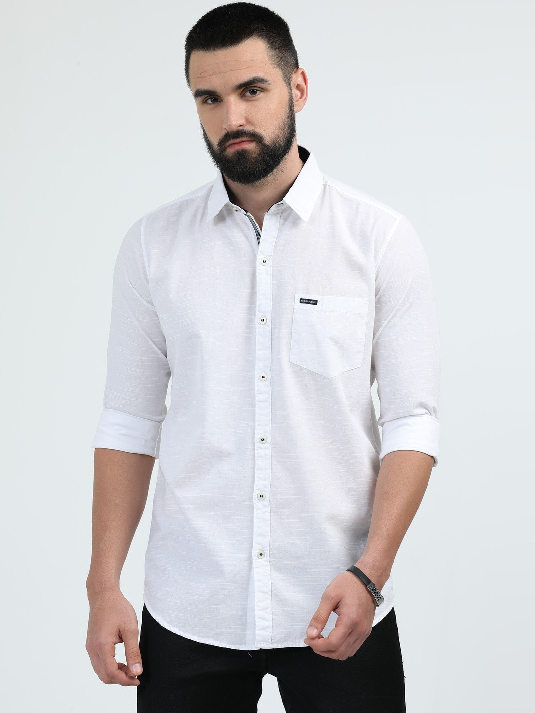 Rocket Science Men White Cotton Linen Slim Fit Comfort Shirts