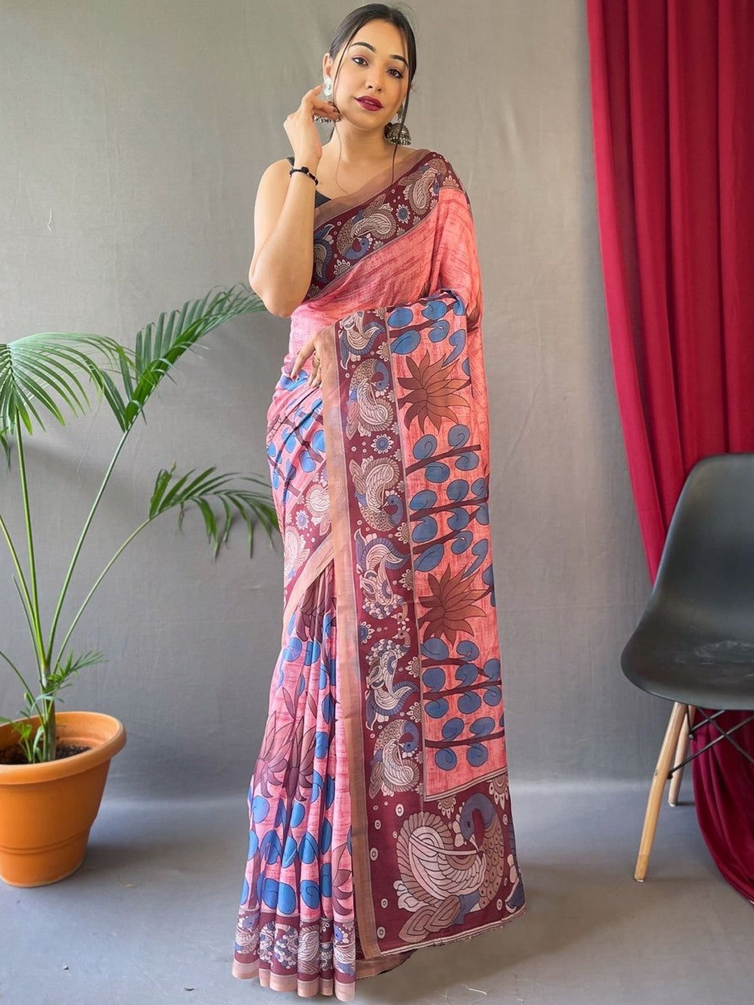 ZILVIRA Ethnic Motifs Printed Pure Cotton Digital Print Saree