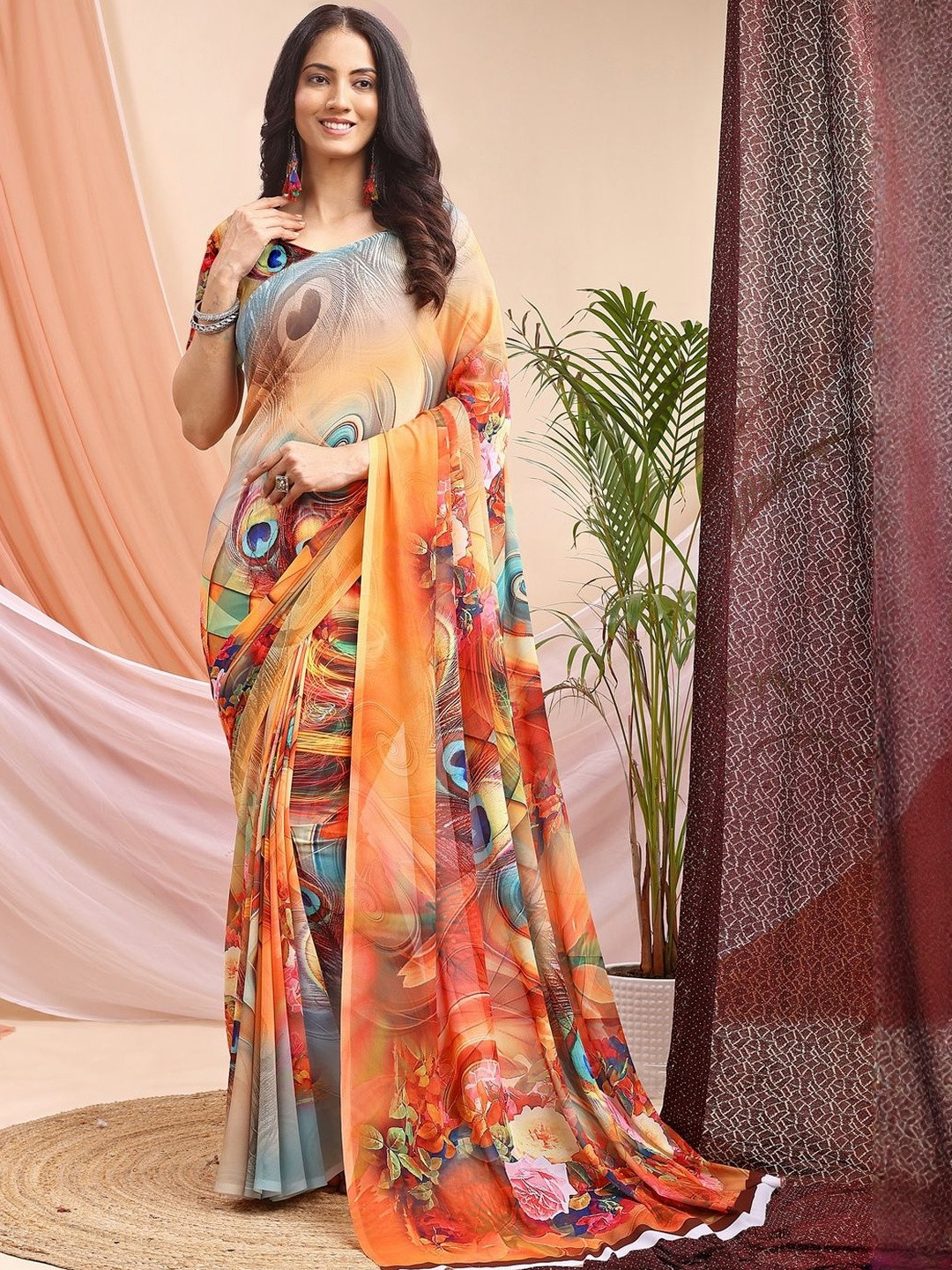 SHIVAM FABRICS Floral Poly Georgette Saree