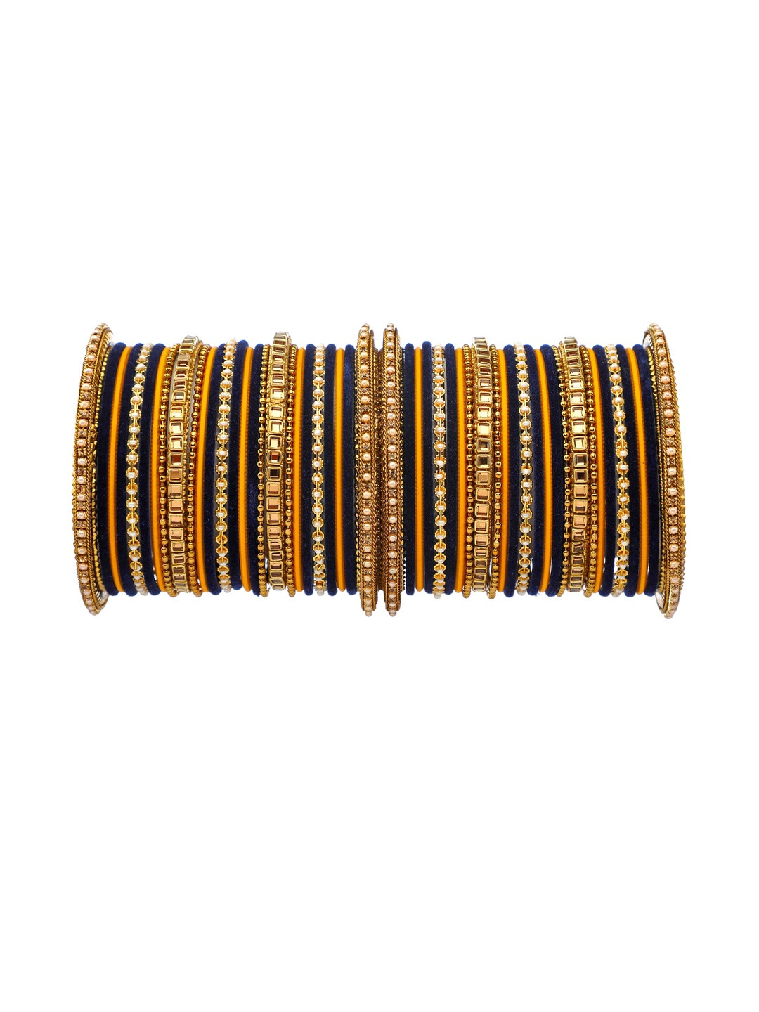 GLIKA Women Set Of 2 Navy Blue & Golden Zircon Gemstone Studded Bangles