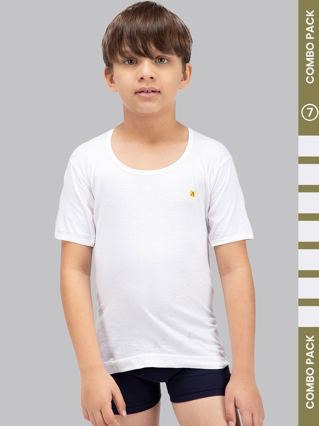 Amul Comfy Boy Pack Of 7 Cotton Round Neck Short Sleeves Plain Innerwear Vests