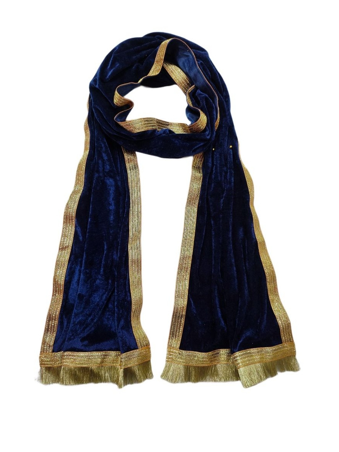Navti Creations Men Navy Blue Dyed Velvet Dupatta