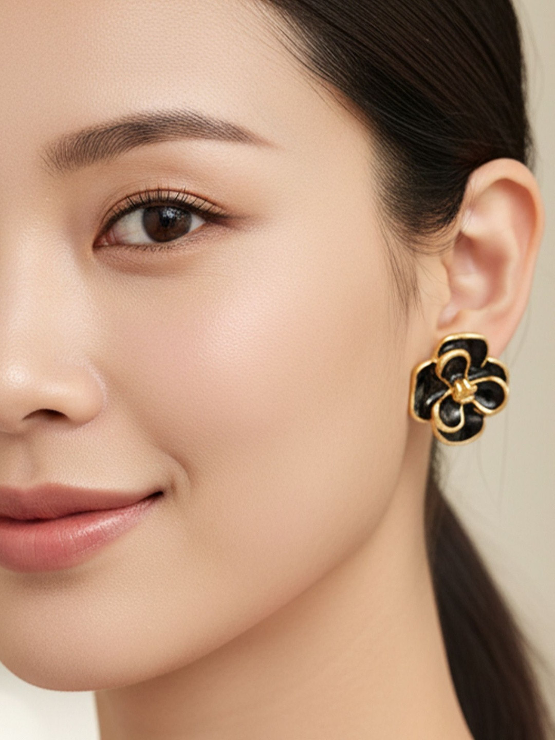 GAURANGI Stainless Steel Gold-Plated Enamelled Floral Studs