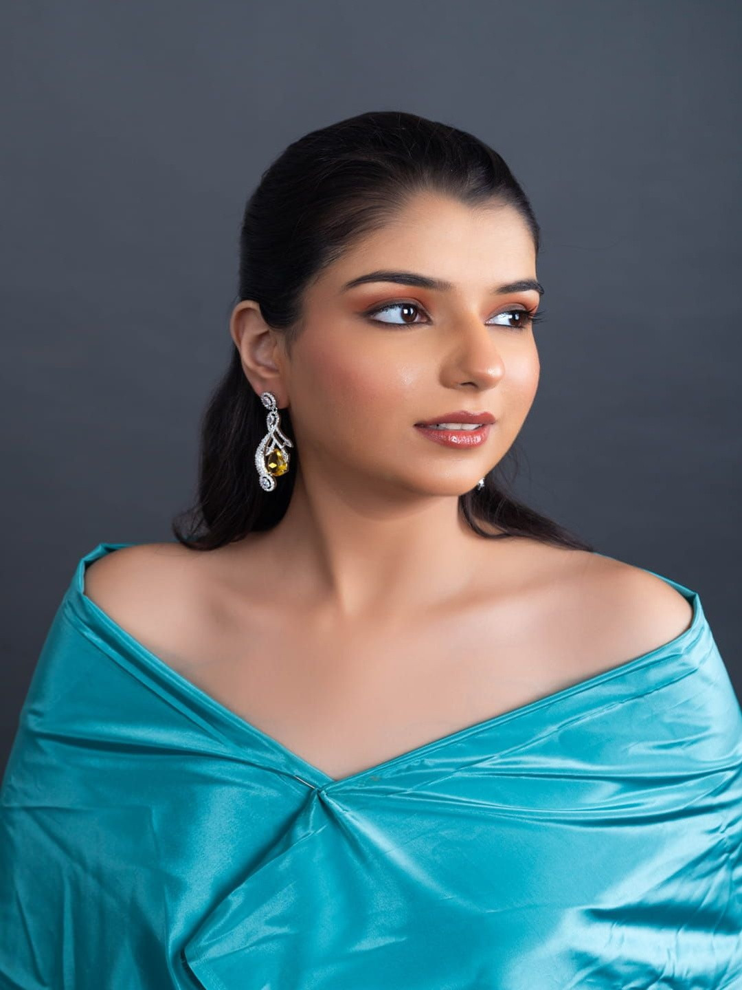 Zoki Sterling Silver American Diamond Studded Tear Drop Shaped Drop Earrings