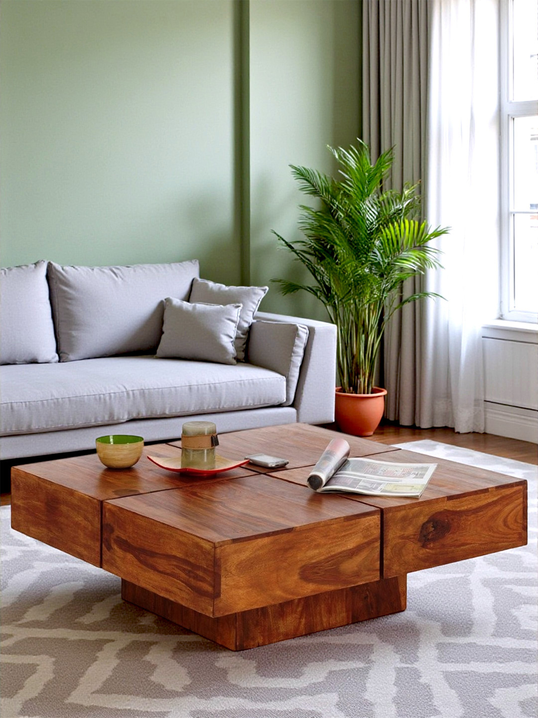 Ikiriya Sheesham Wood Contemporary Coffee Table In Pine Finish (Lgo)