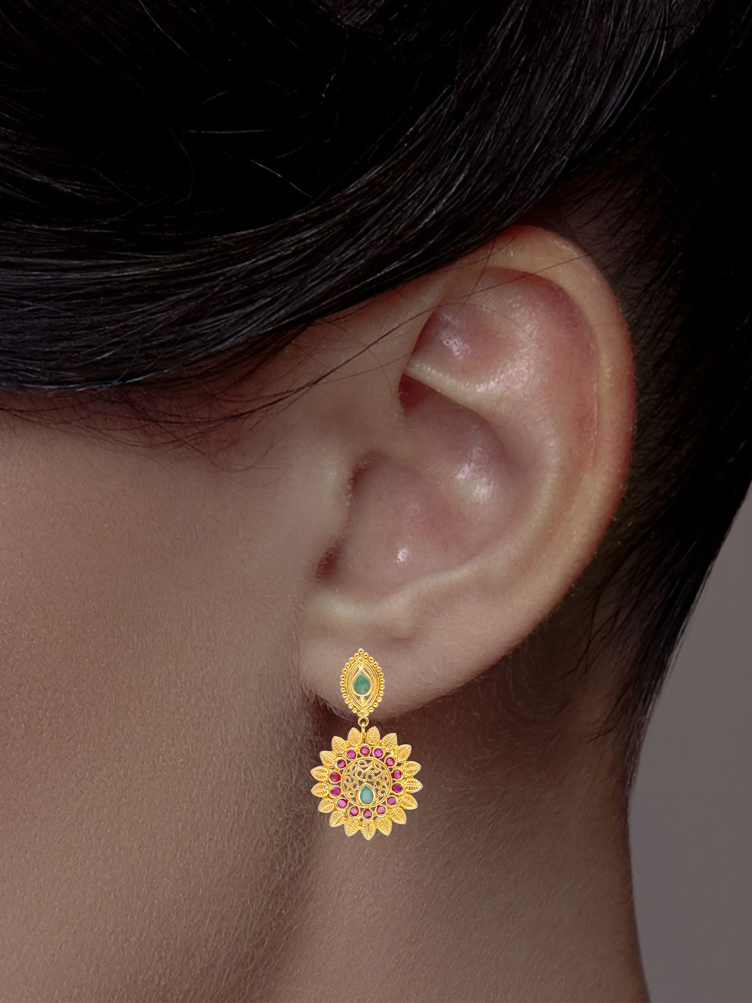 C KRISHNIAH CHETTY JEWELLERS PVT LTD Women 22Kt Gold Suryamala Heritage Earrings - 8.09 g