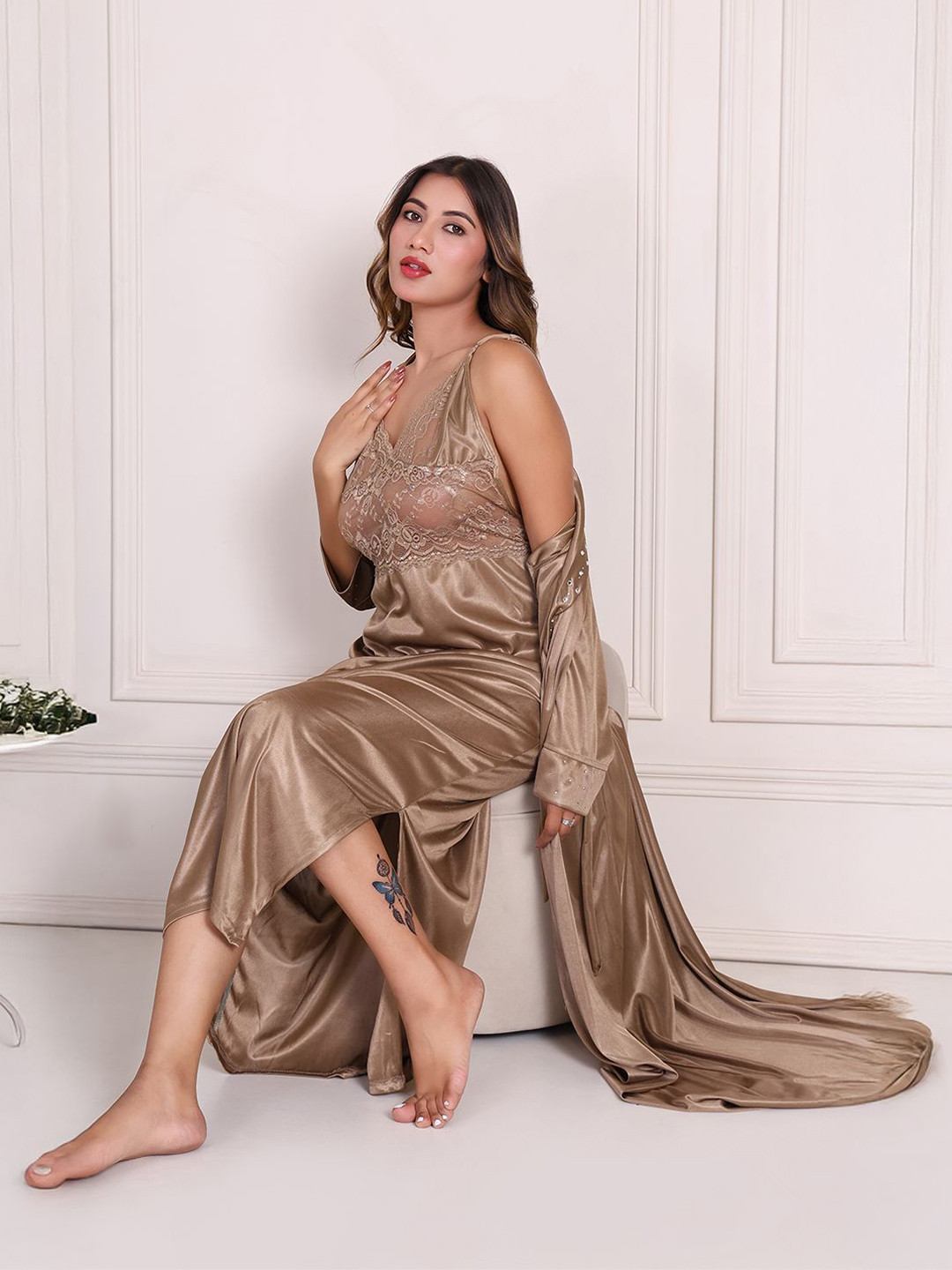 HOUSE OF ELORRA Lace Detail Wrap Maxi Nightdress