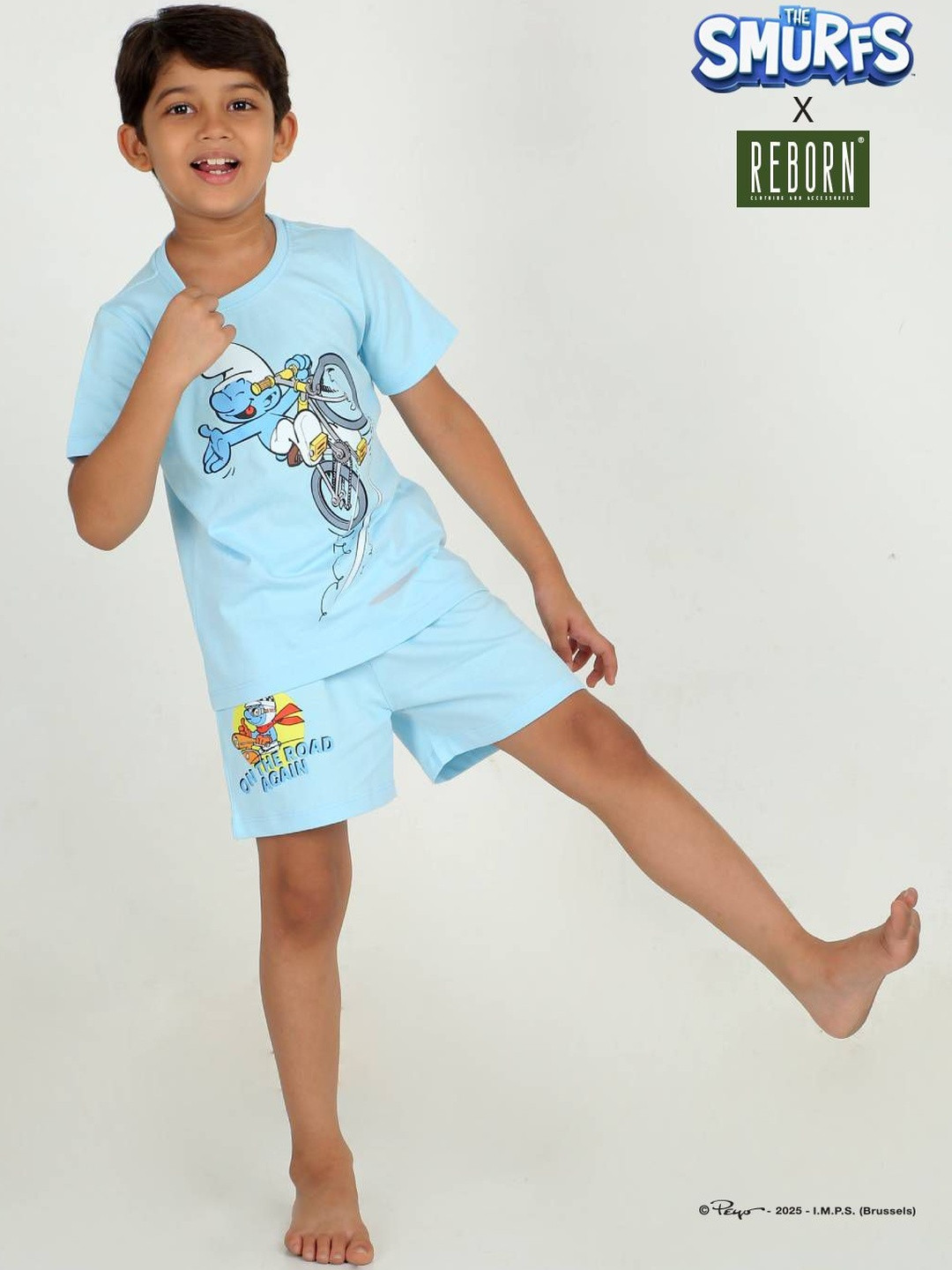 REBORN Boys Smurfs Printed Shirt with Shorts Co-Ords