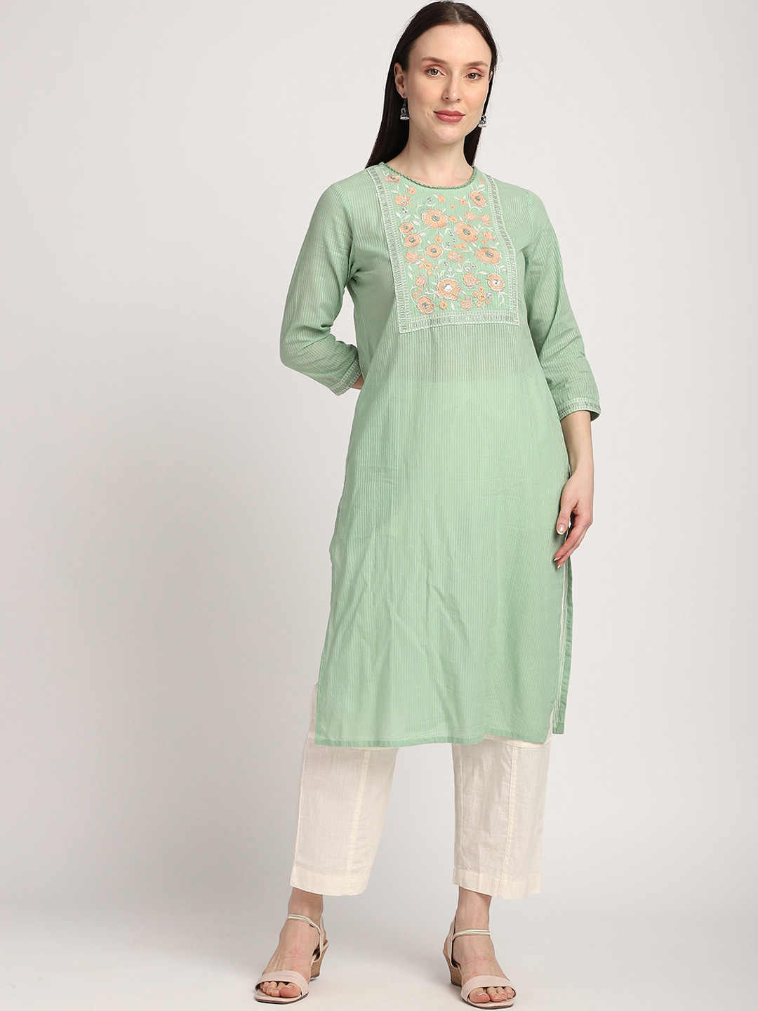 R&B Women Striped Daily Cotton A-Line Kurta