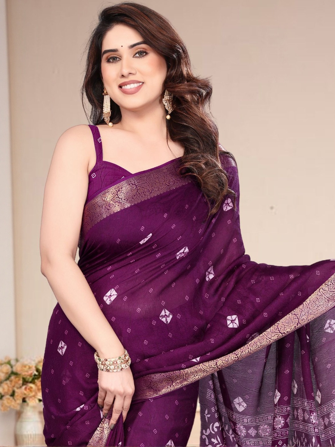 BilloRani Pure Dola Silk Zari Bandhani Saree With Jacquard Border