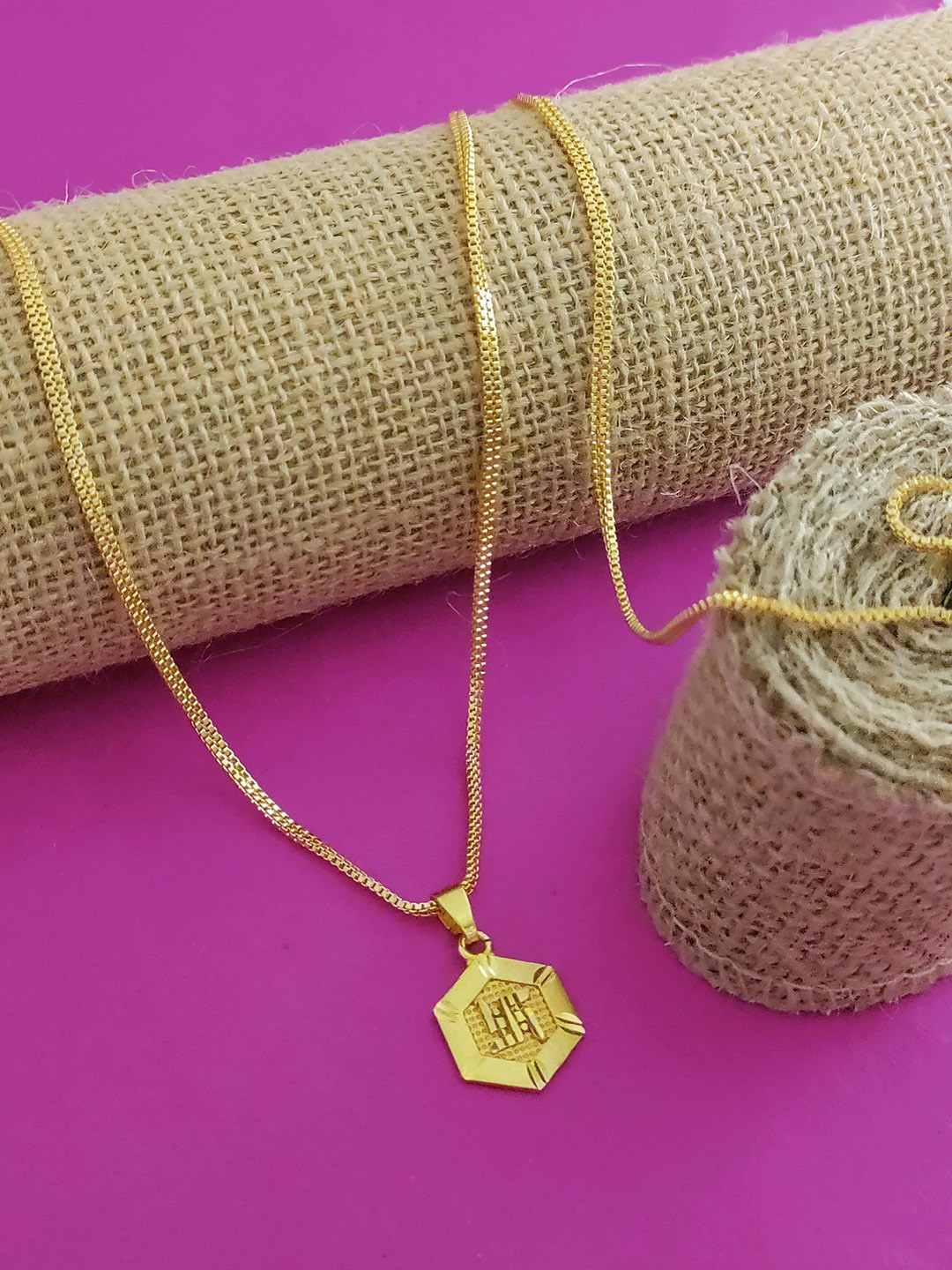 OM KRISHIV COLLECTION Gold-Plated Star Shaped Pendant With Chain
