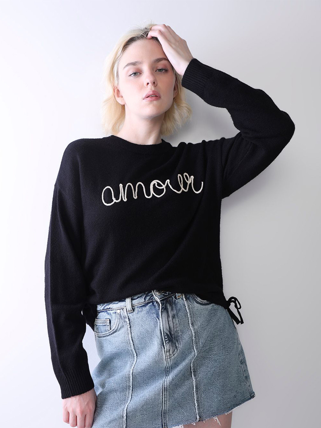 ONLY Women Typography Embroidered Pullover Sweater