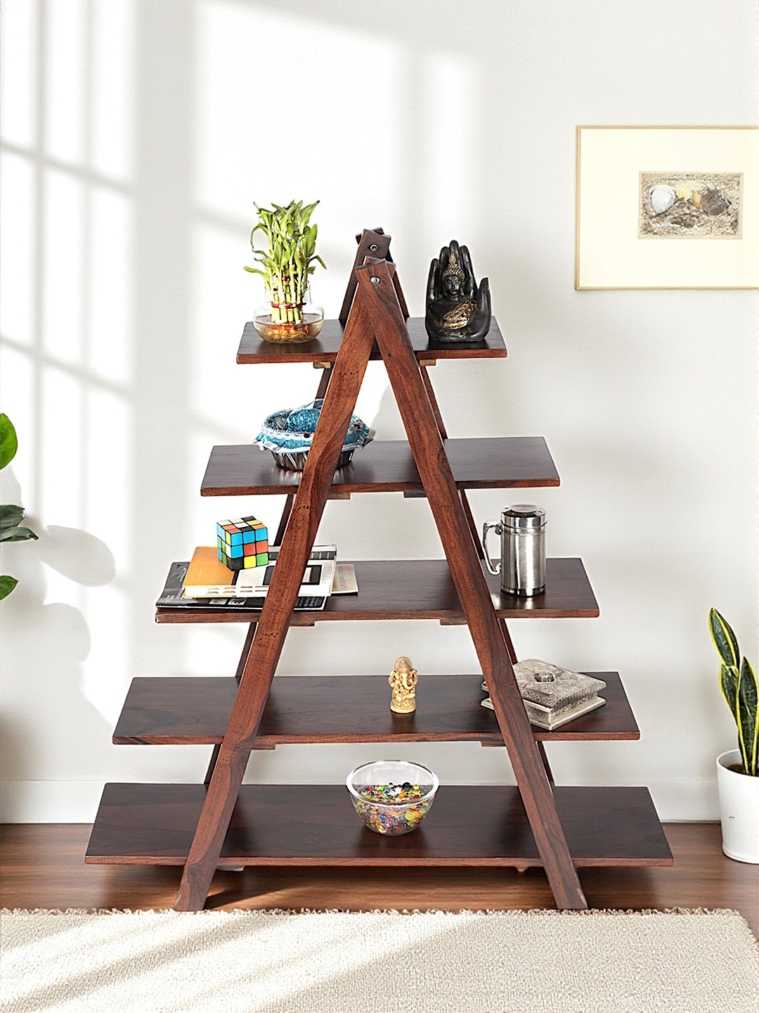 Ikiriya Sheesham Wood Accent Book Shelf / Showcases/ Display Unit In Dark Walnut Finish