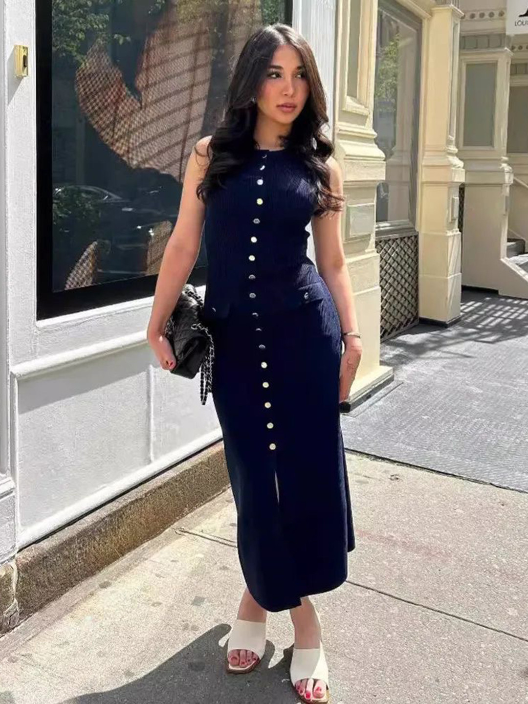 Miss Mosa By Akanksha  Navy Blue Mayra Luxe Soft Knit Dress