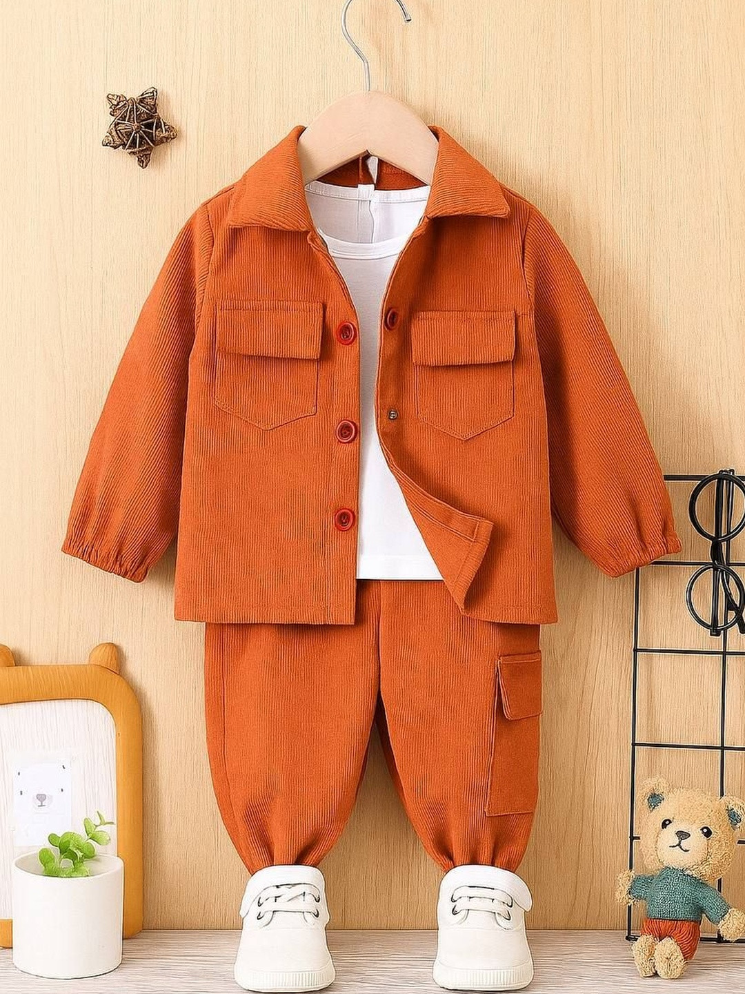 Ocvito Boys Shirt Collar Top And Bottom Clothing Set