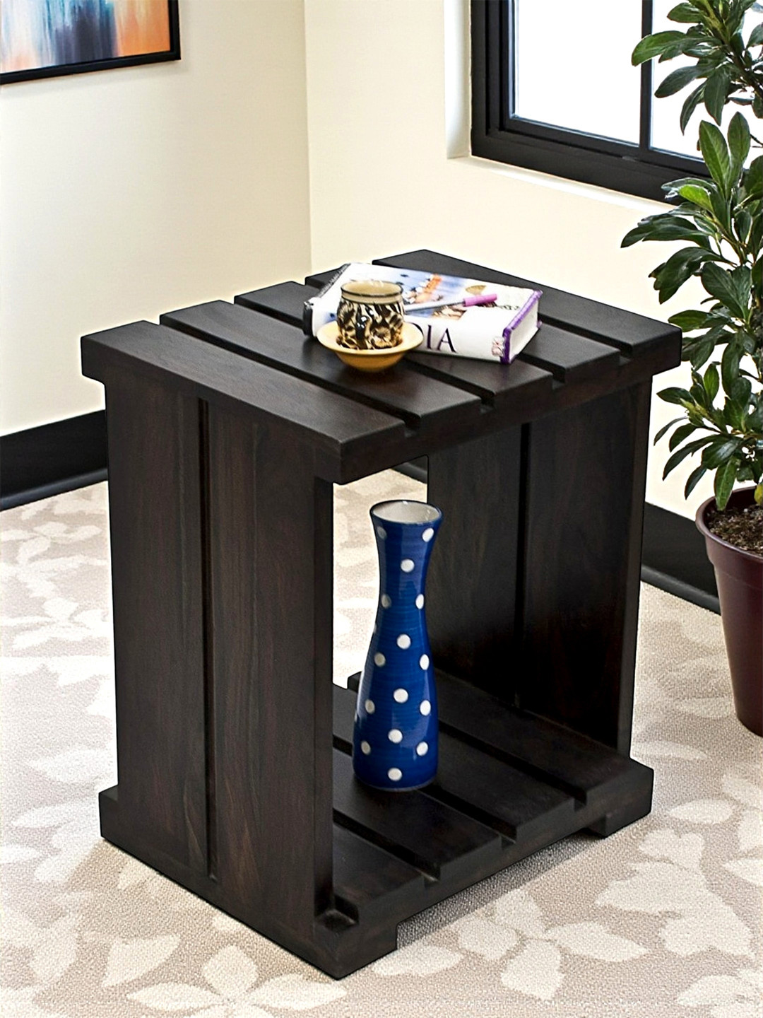 Ikiriya Arista Sheesham Wood Contemporary Bedside Table/ End Table In Dark Mahagony Finish