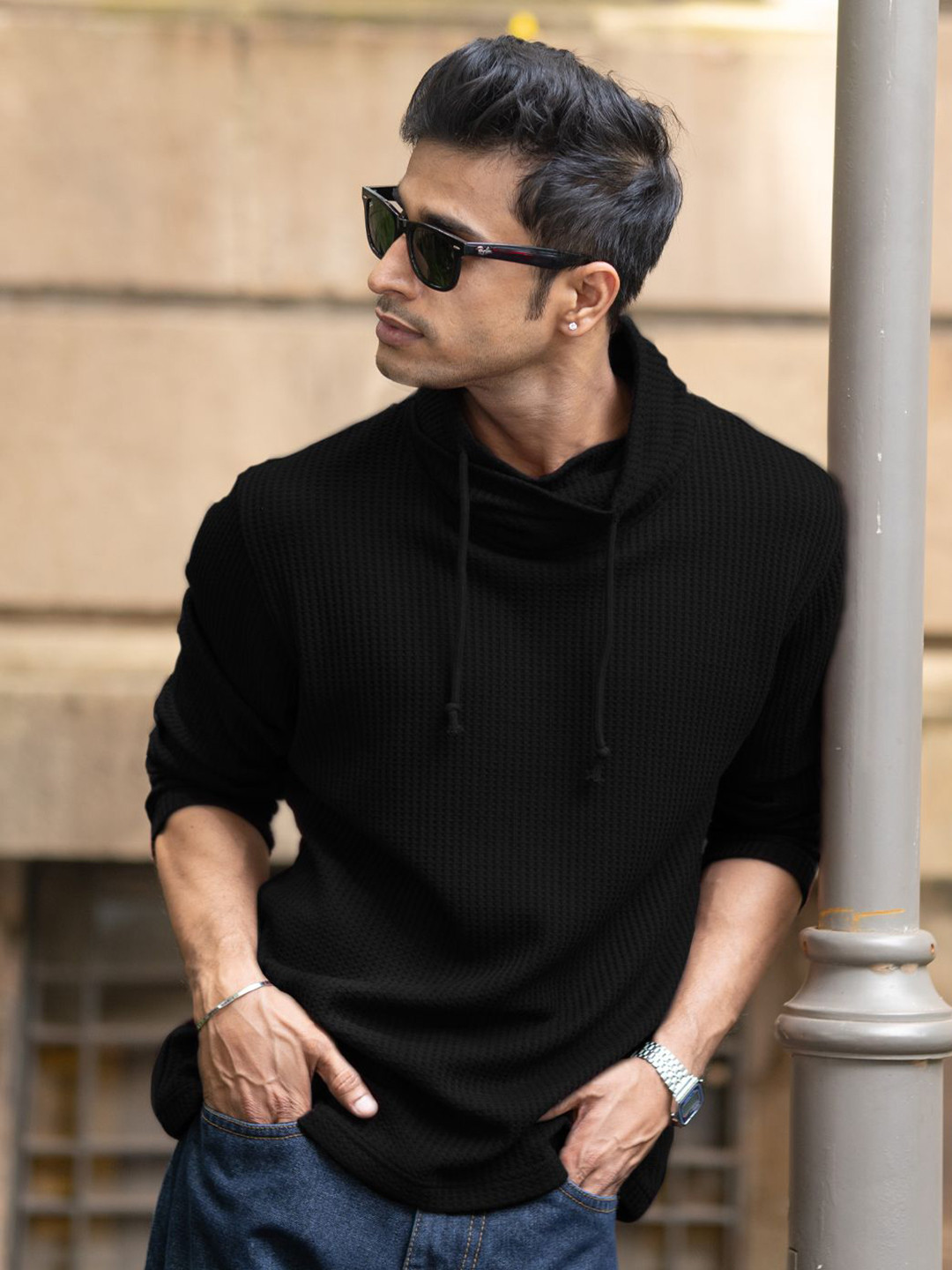 Powerlook Men Solid High Neck Relaxed Fit T-shirt