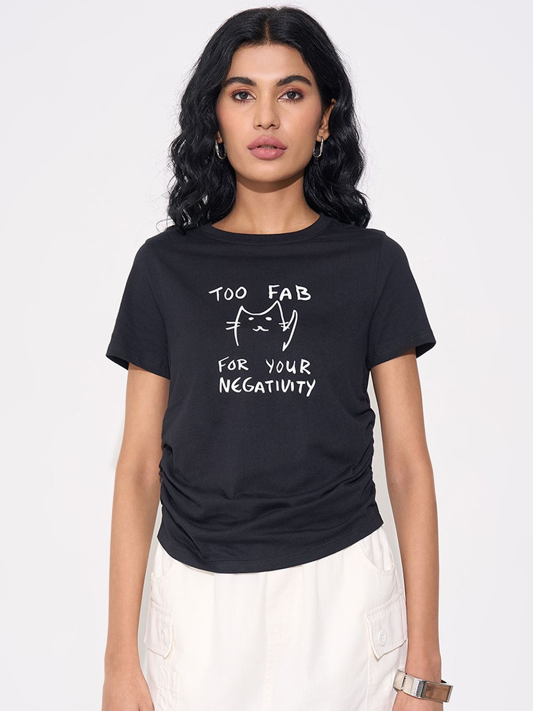 People Women's Typography Printed Cotton Top