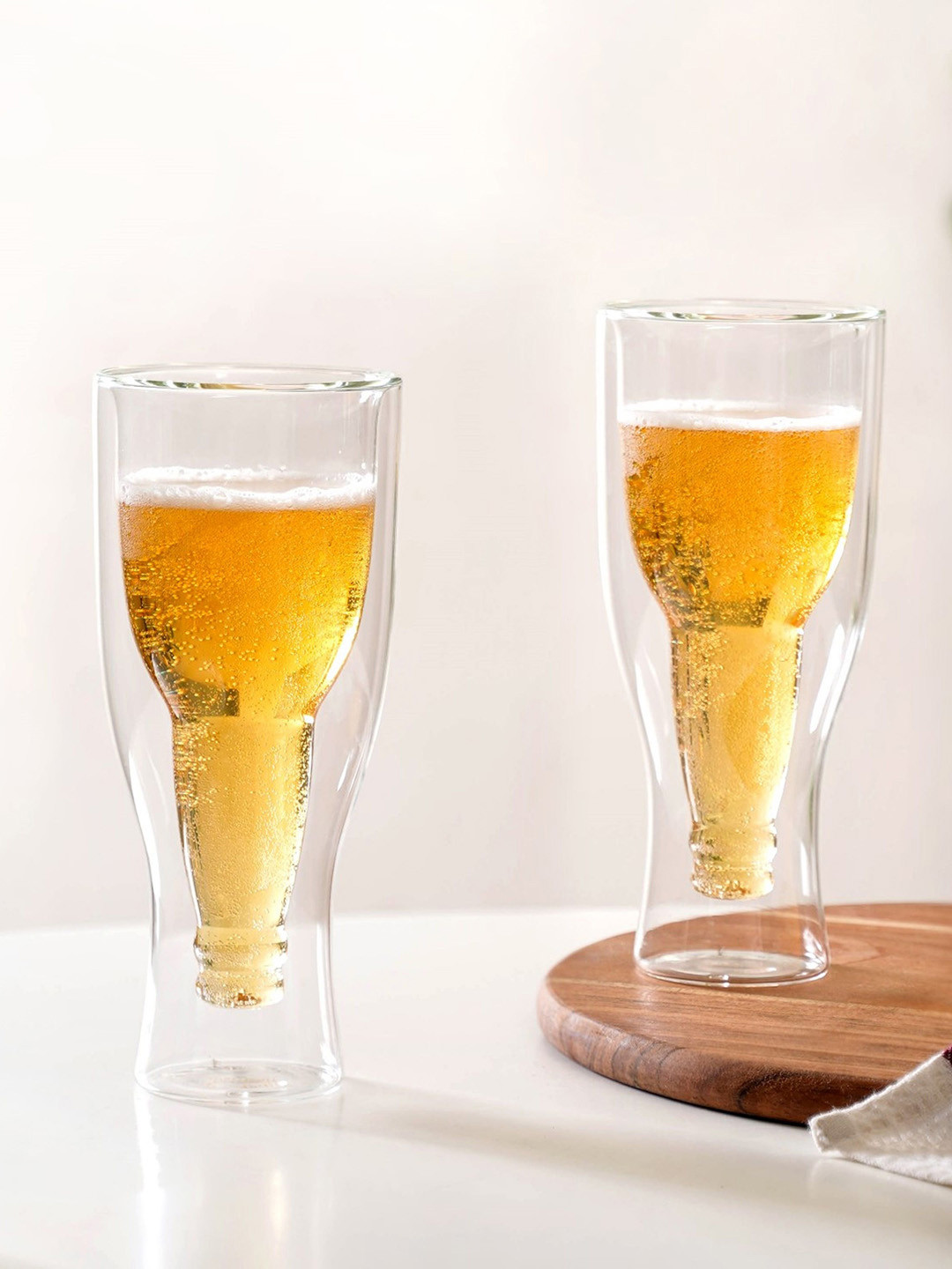 Nestasia Transparent 2 Pieces Borosilicate Glass Double Wall Beer Glasses-375ml Each
