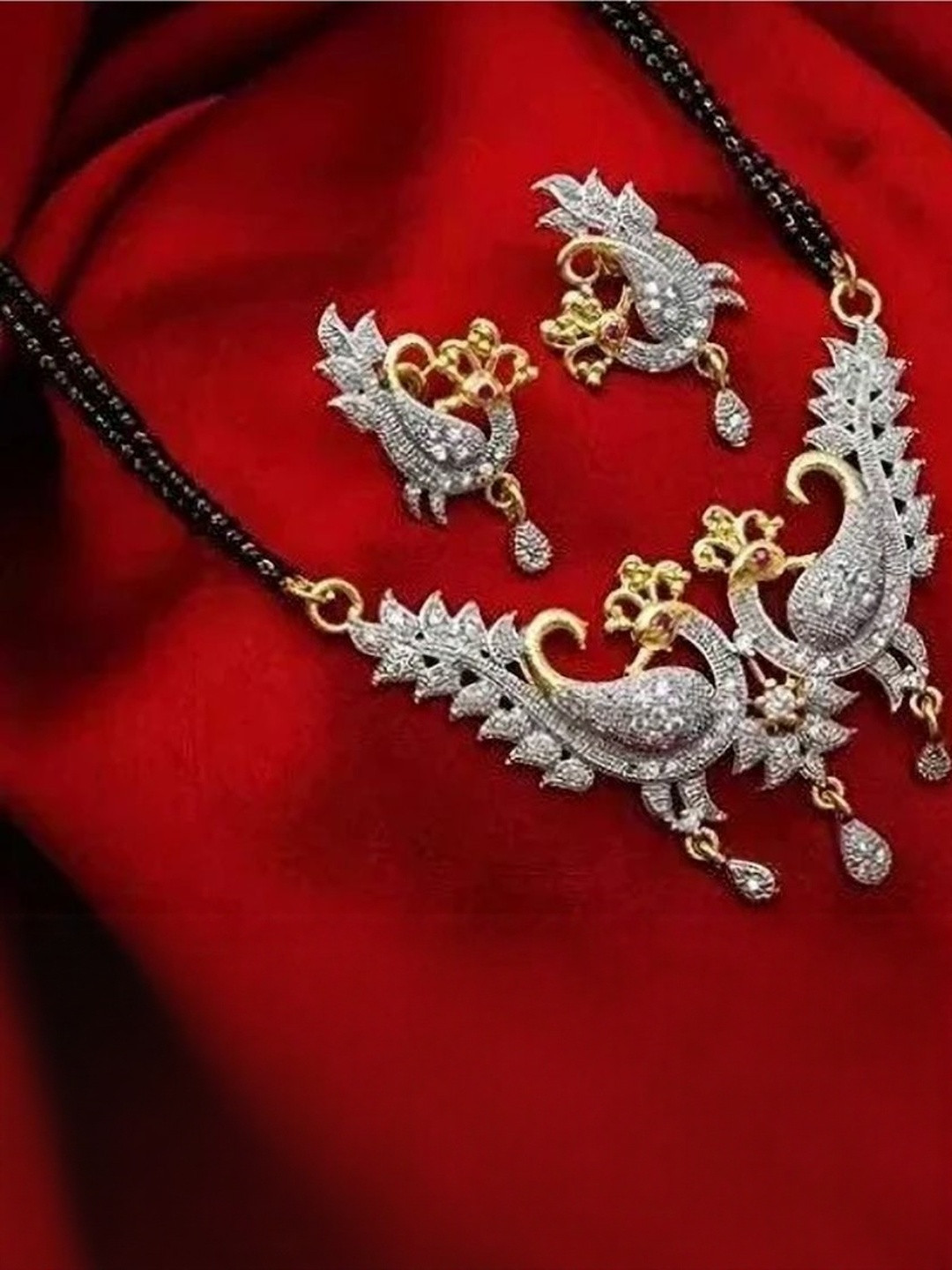 Konasa Artificial Stones Studded Mangalsutra With Earrings