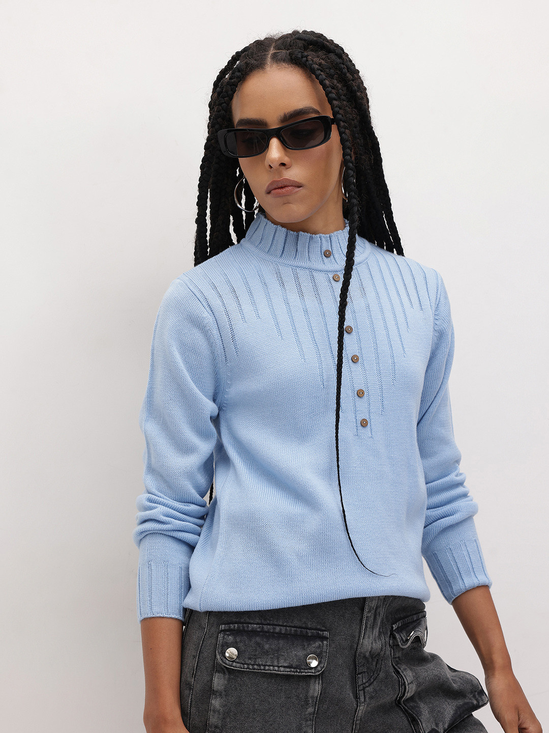 The Roadster Life Co. High-Neck Self Design Pullover Sweater