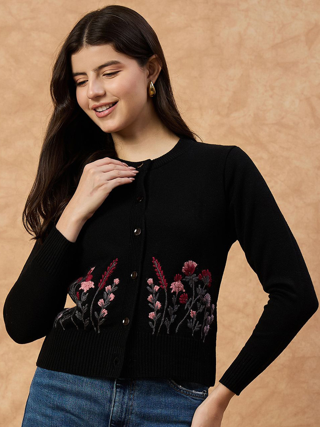 CLAPTON Women Embroidered Woollen Cardigan