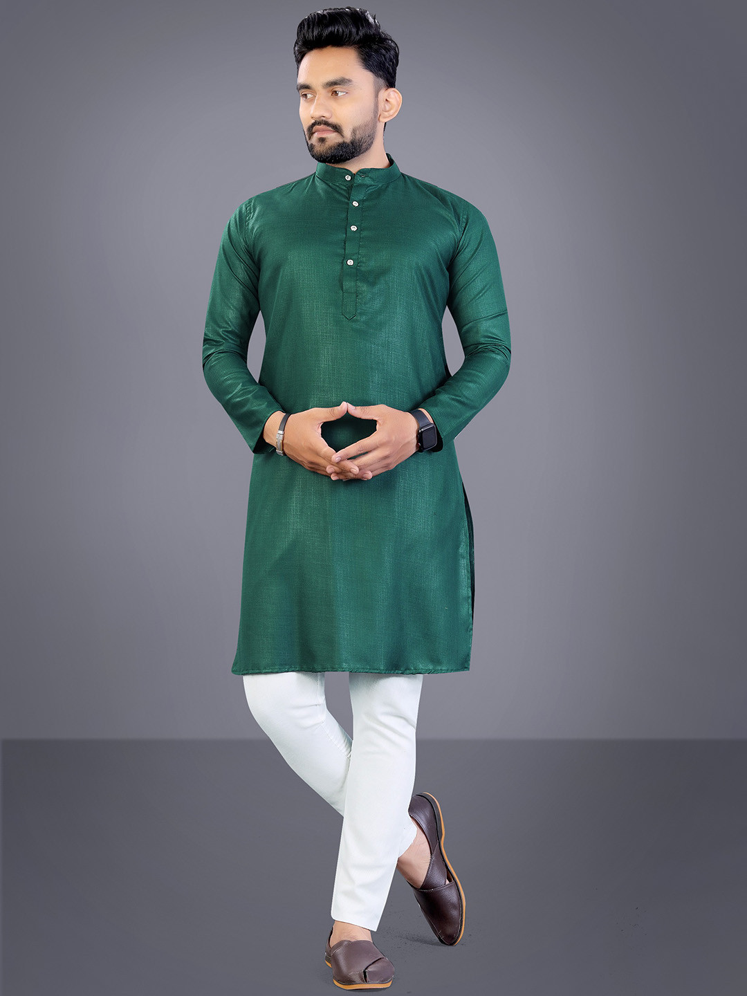 bhakharcreation Men Band Collar Straight Kurta