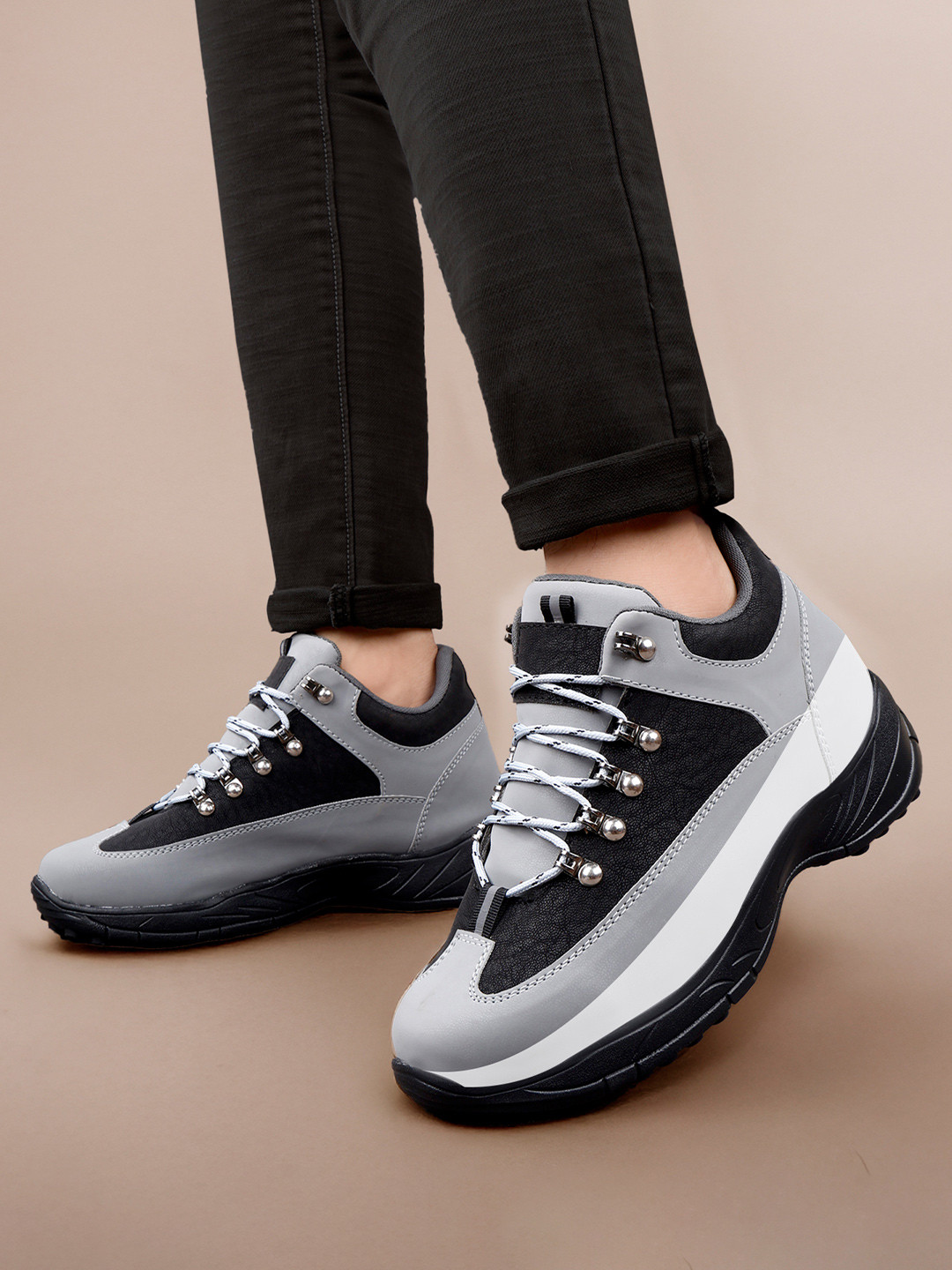 Bxxy Men Textured Invisible Hidden Height Increasing Lace-up Casual Sneakers