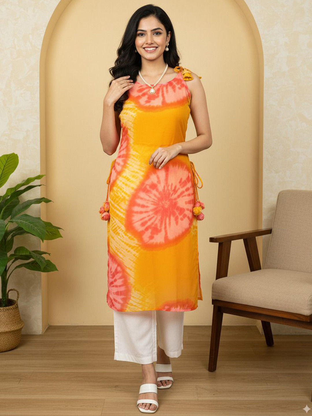 LIPS CROWN Women Quirky Dyed Daily Straight Kurta