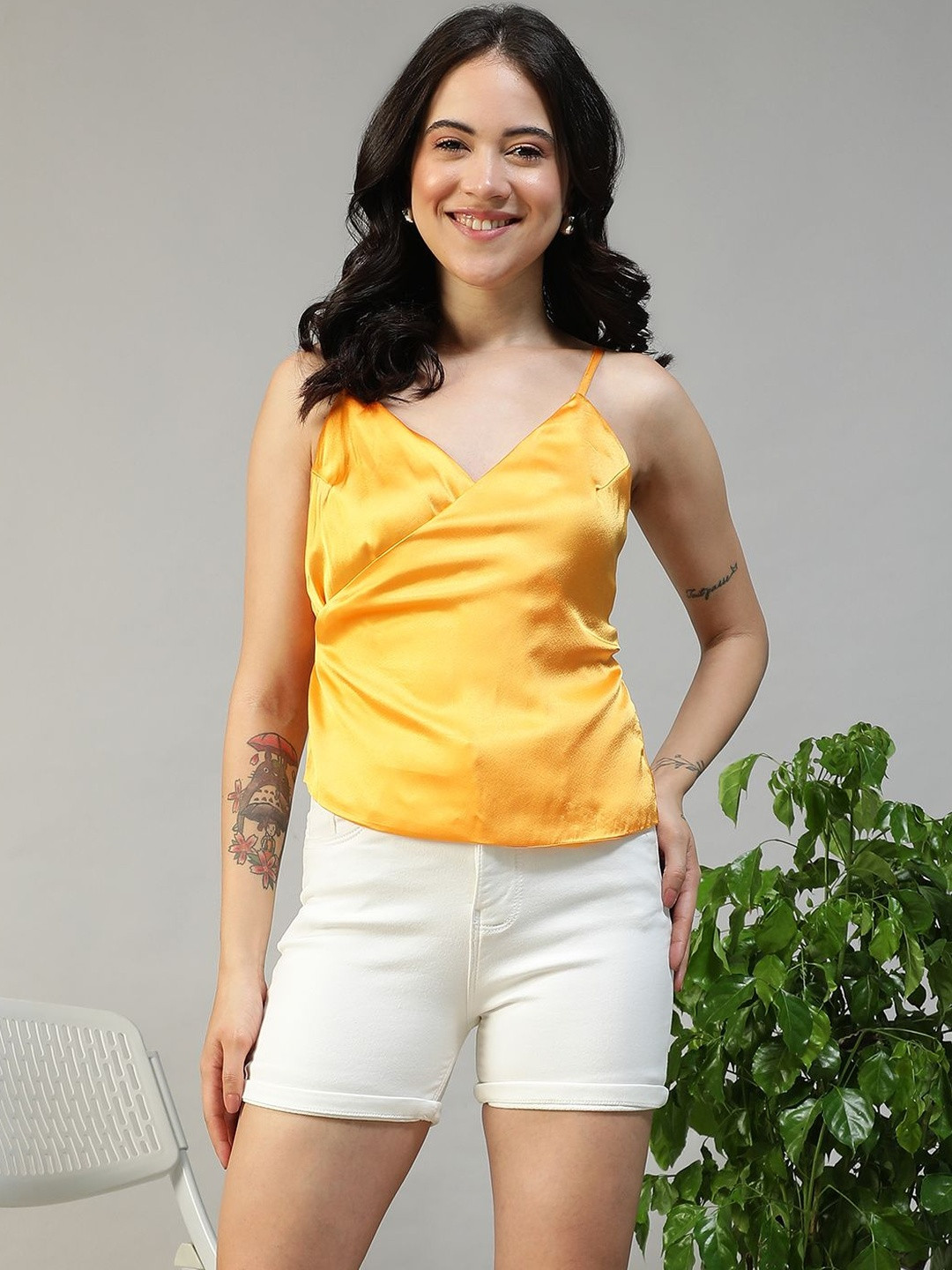 Oxolloxo Women Sleeveless  Satin Wrap Top