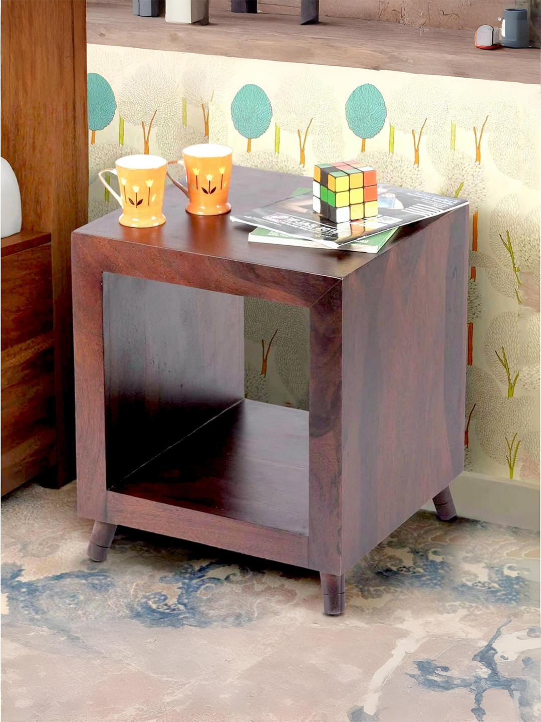 Ikiriya Sheesham Wood Contemporary Rectangle End Table/ Side Table In Dark Walnut Finish
