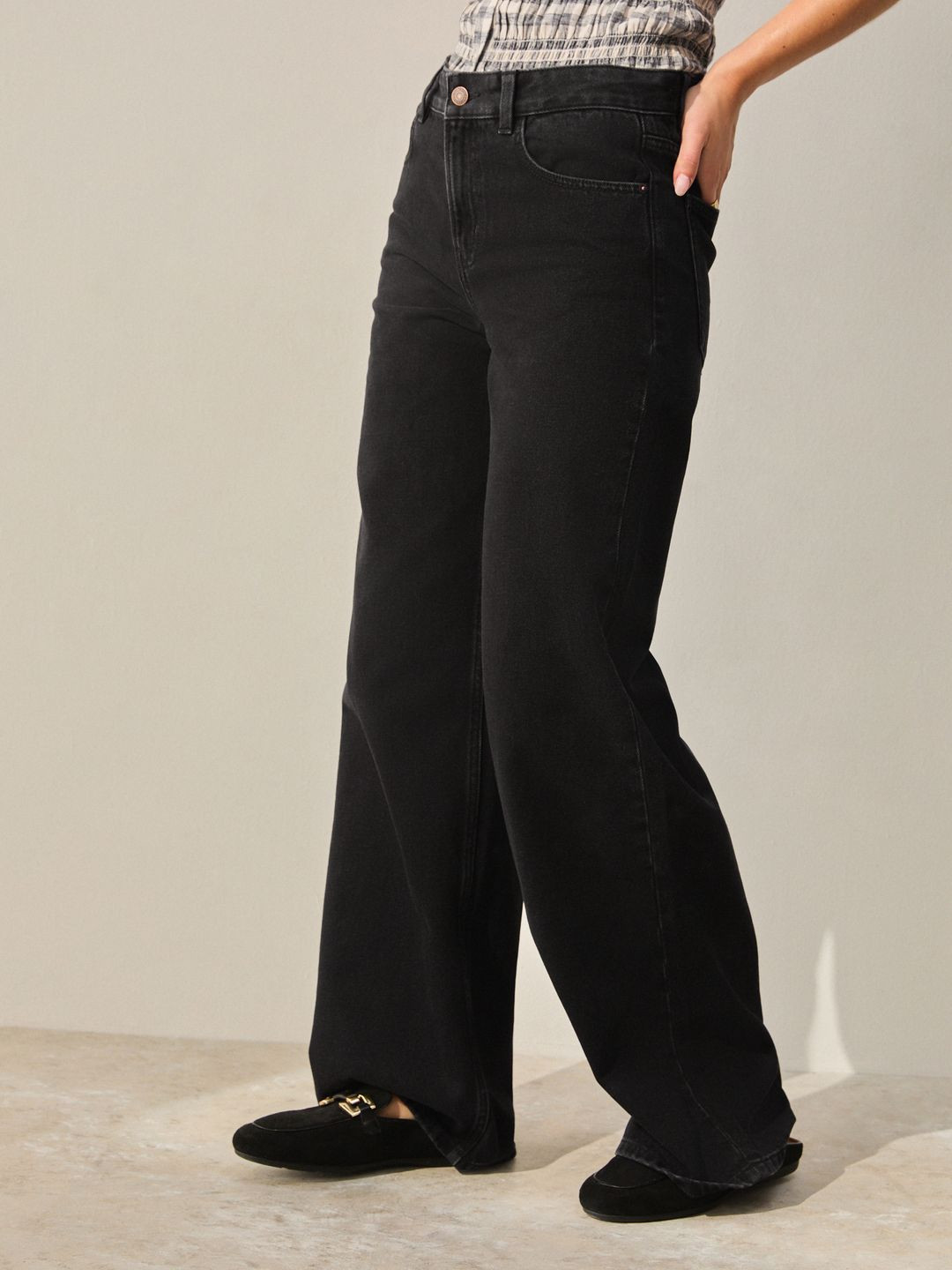 NEXT Women Wide Leg Pure Cotton High-Rise Jeans