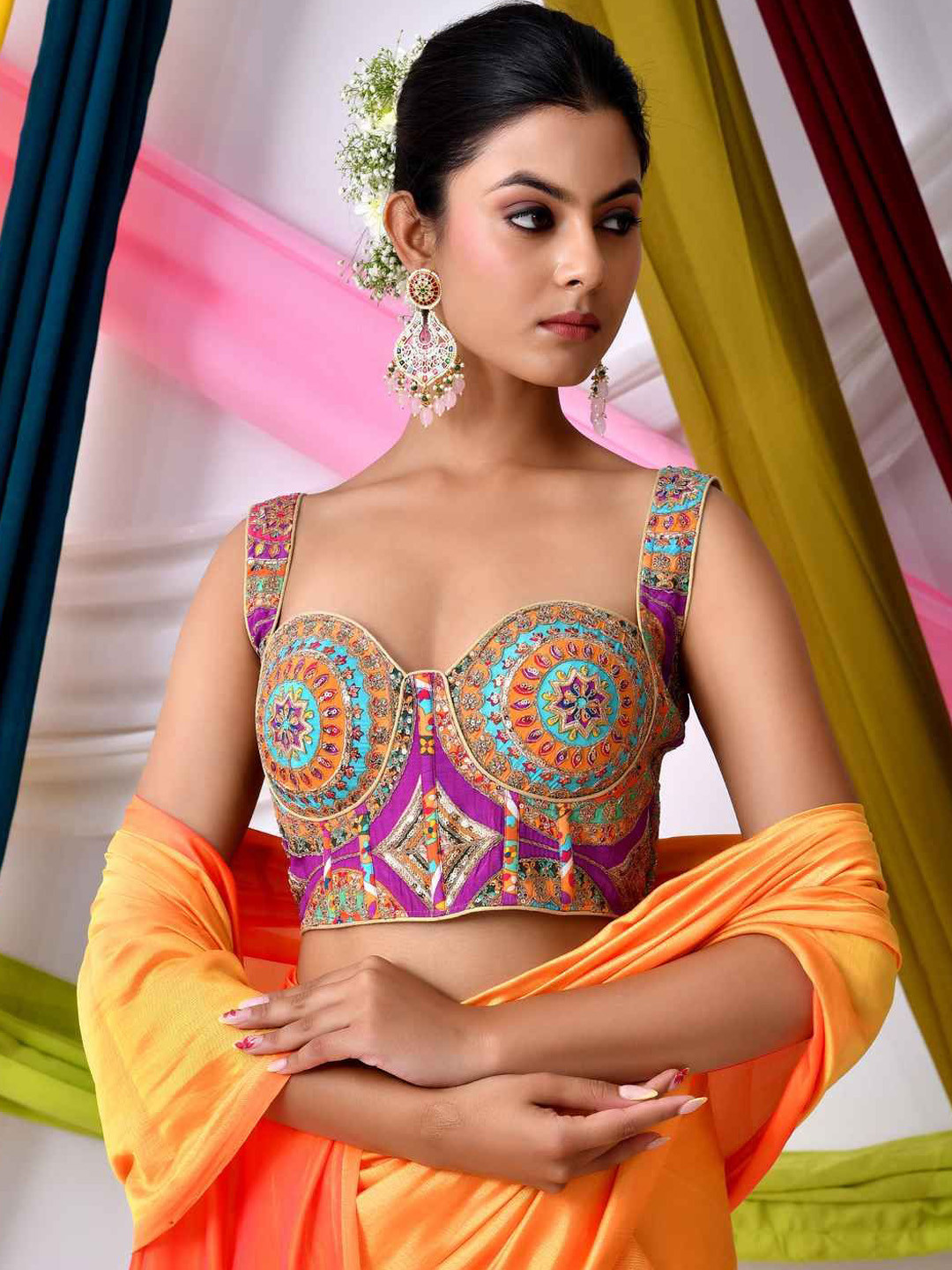 Amodini Designer Studio Women Embroidered Corset Saree Blouse