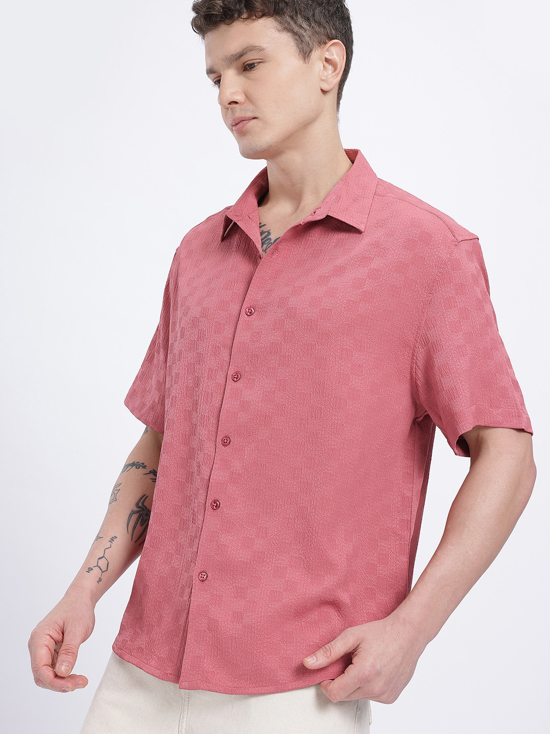 Rust Red Relaxed Fit Textured Shirt