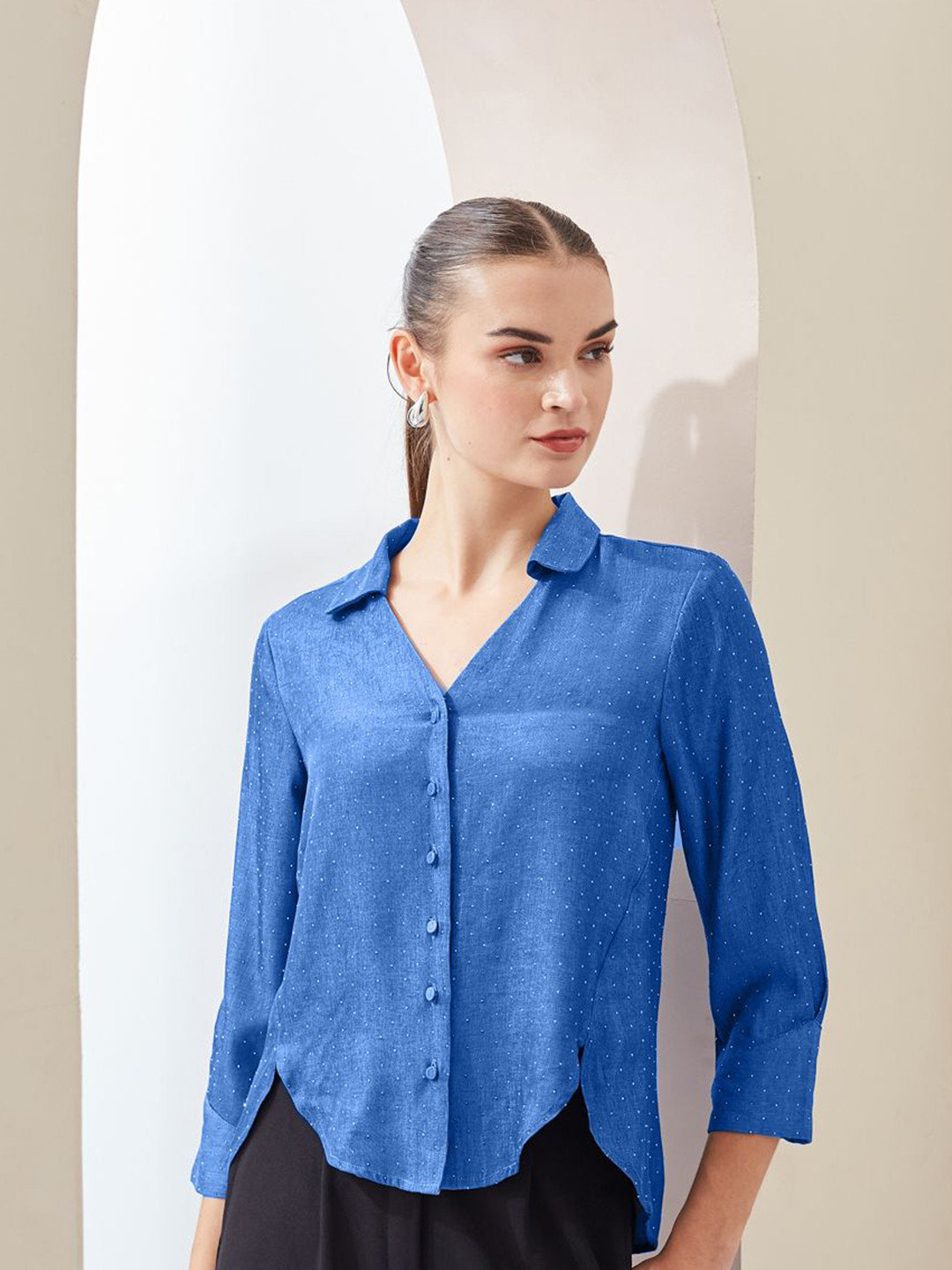 Latin Quarters Women Relaxed Fit Textured Spread Collar Casual Shirt