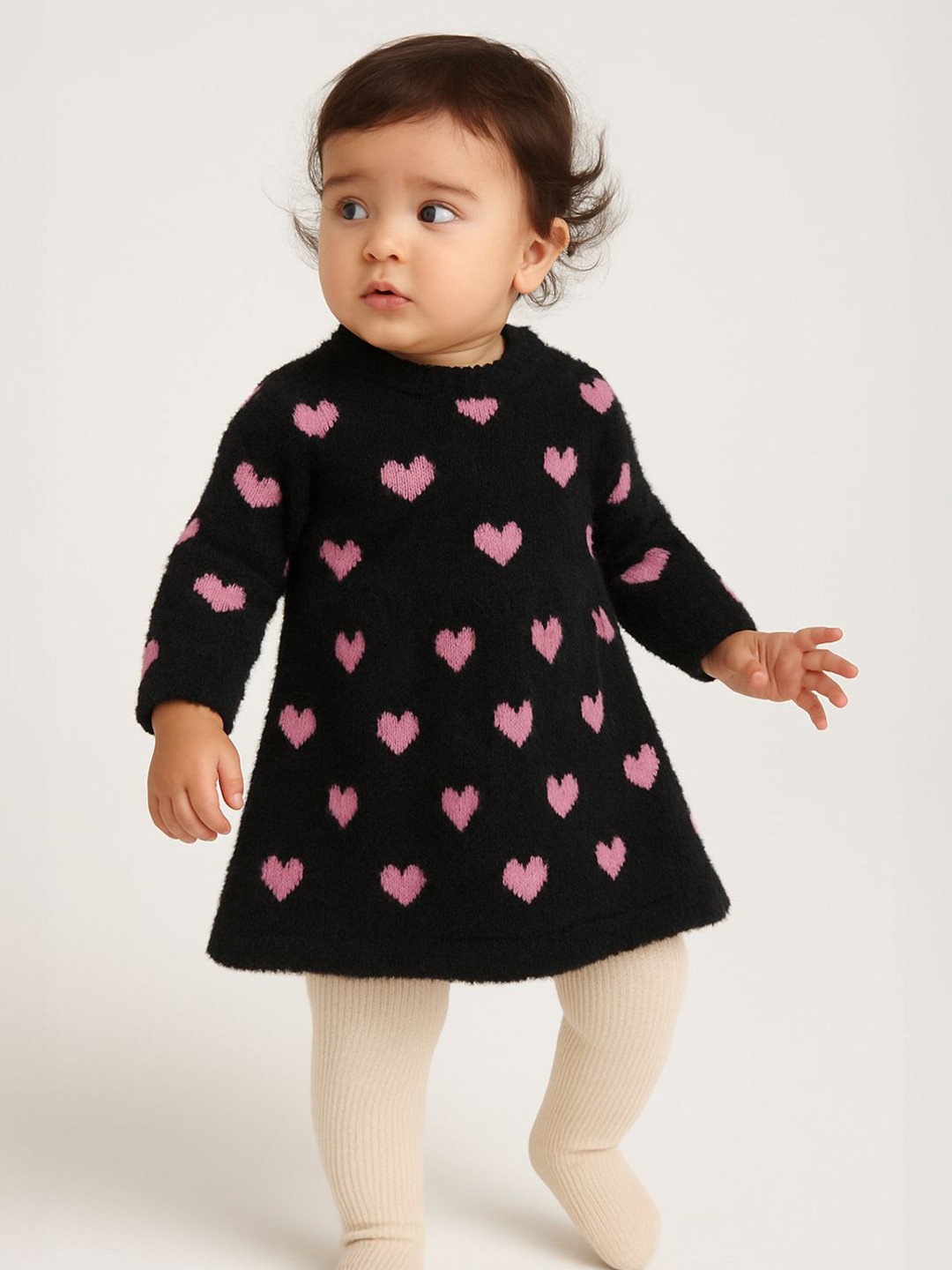 Nauti Nati Girls Heart Print Long Sleeves Sweater Dress